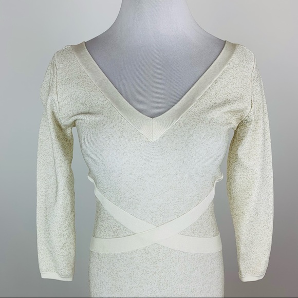 BEBE Cream Metallic Bodycon Mini Dress Small - Picture 2 of 13